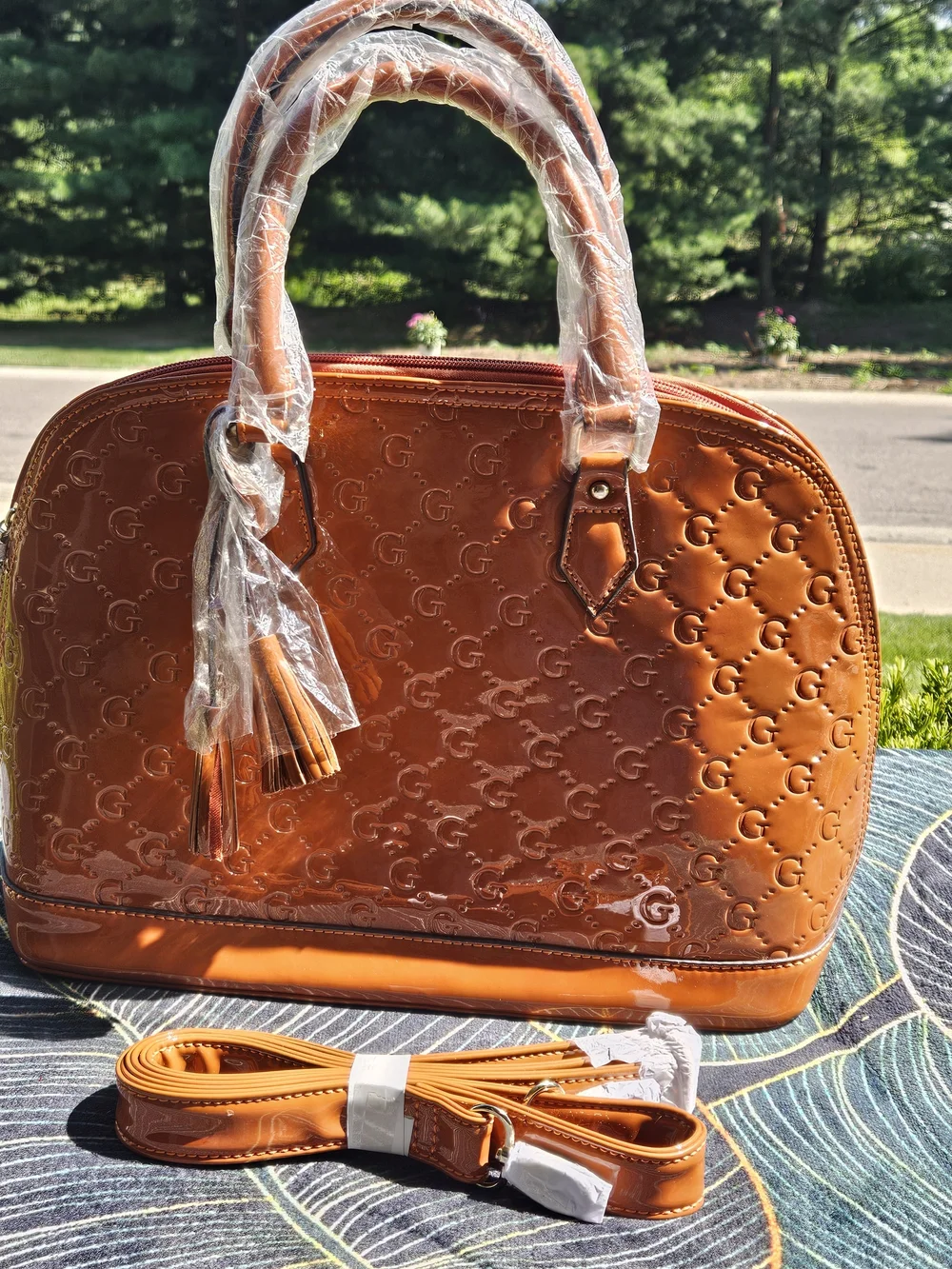 Stylish Coffee Patent  Leathet Handbag